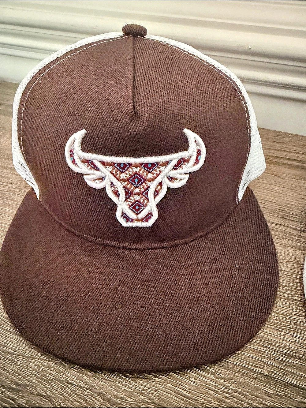 Lost Calf Koda Flat Bill Trucker Hat Brown/White